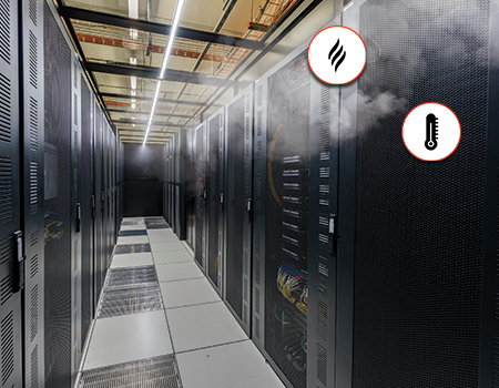 Image showcasing how Room Alert instantly detects and alerts for environment-related conditions such as smoke and high temperatures in a mission-critical server rooms.